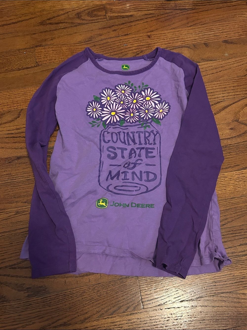 John Deere Purple Raglan Floral Jar Graphic Long Sleeve Tee